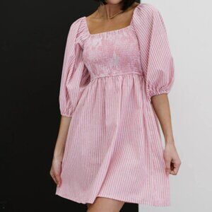 BiBi Women's Skip A Beat Striped Smocked Summer Babydoll Dress - M